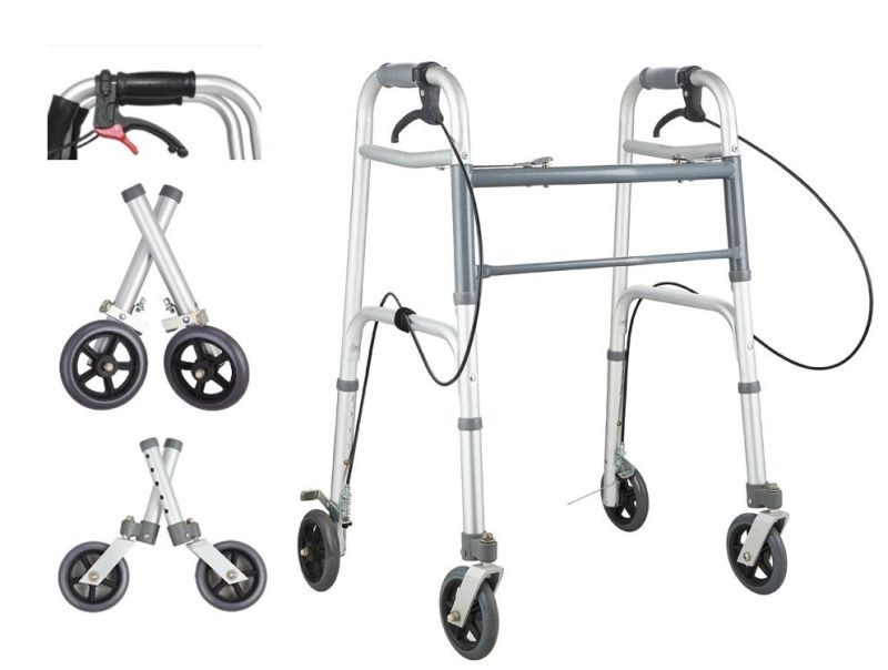 Rollator Walker Adult Double Button Aluminum Walker Frame with 5" Wheel Brakes