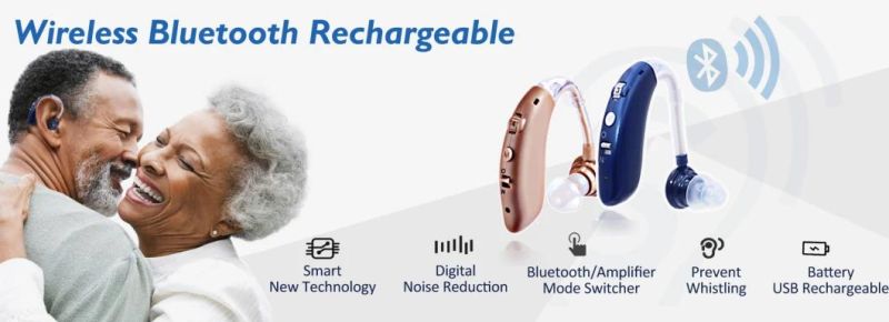 Wireless Bluetooth Hearing Aid Bte Digital Hearing Sound Amplifier Aids Seniors Hearing Loss Ear Deafness and Earphone for TV Music Phone Calling at Cheap Price
