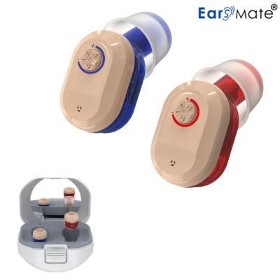 Packed 2PCS Red Blue Rechargeable Hearing Aid Mini Cic Earsmate