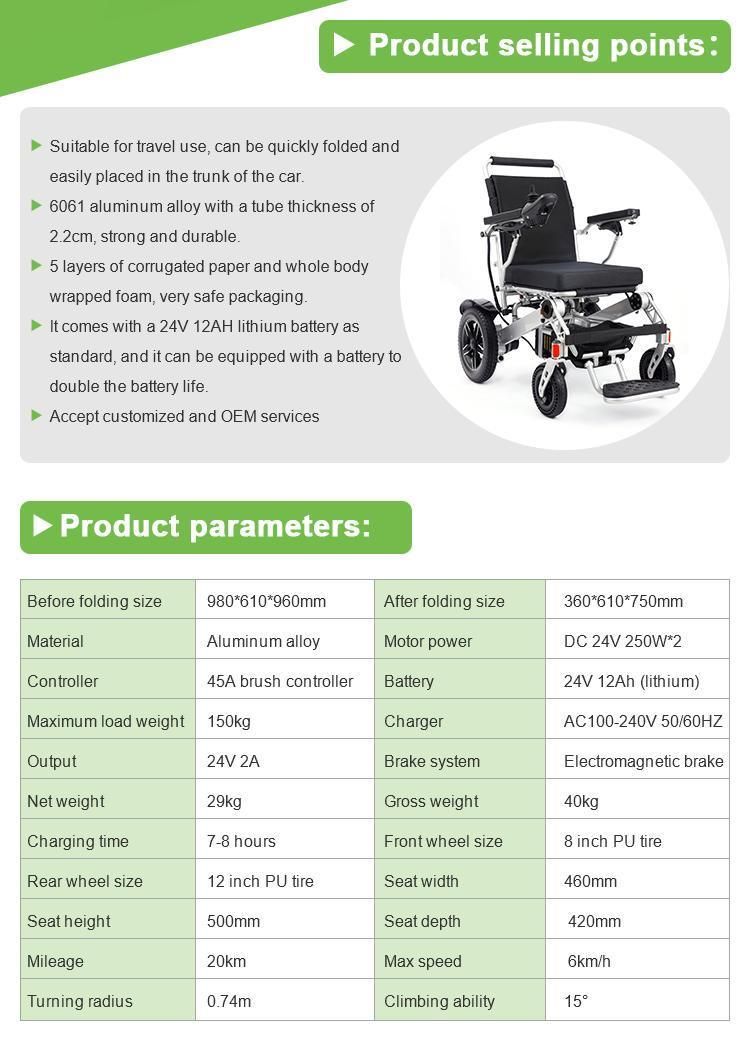 Cheapest Price Folding Power Wheelchair Outdoor Portable Electrically Propelled Wheelchair