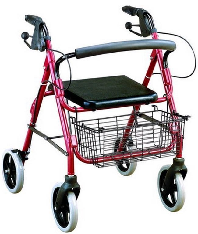 Foldable Wine Color Aluminum Rollator with Basket