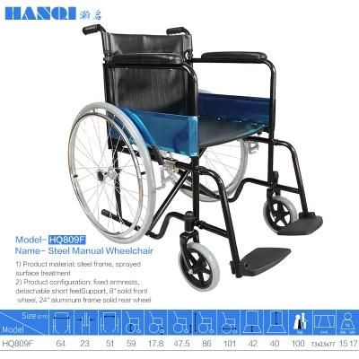 Folding Wheel Chair Chrome Steel Frame Manual Wheelchair for Disable