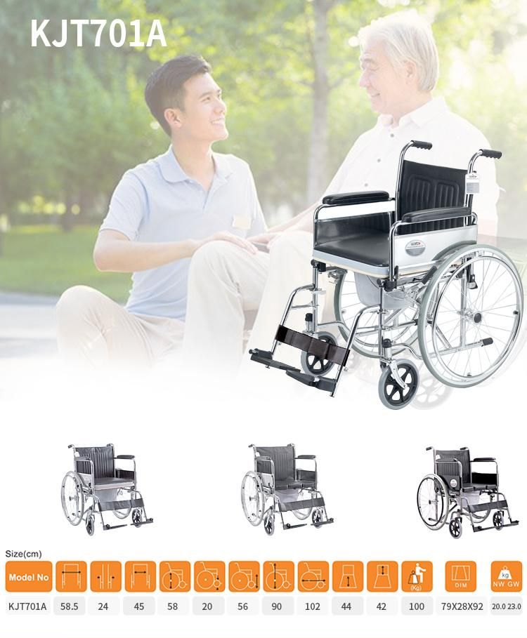 OEM Disabled or Elderly Aluminum Chromed Steel Folding Commode Wheelchair