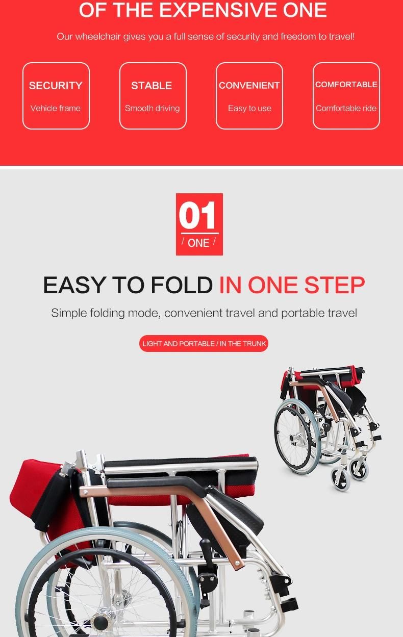 Hanqi Hq801L High Quality Aluminum Manual Wheelchair for Disable