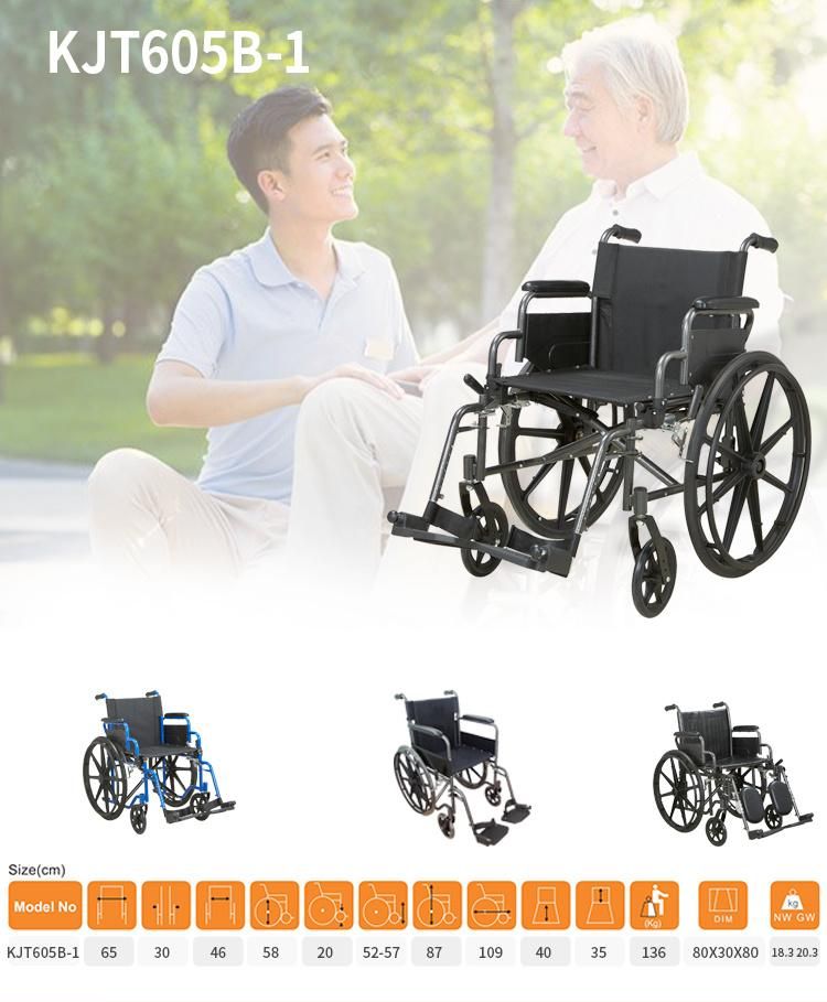 Disabled Wheelchair with Flip up Armrest and Detachable Footrest Wheelchair Design Hot Sell Wheel Chair Manual Steel Wheelchair