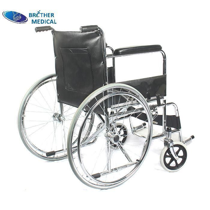 Chromed Steel Frame Adults Lightweight Manual Wheelchair with Backrest