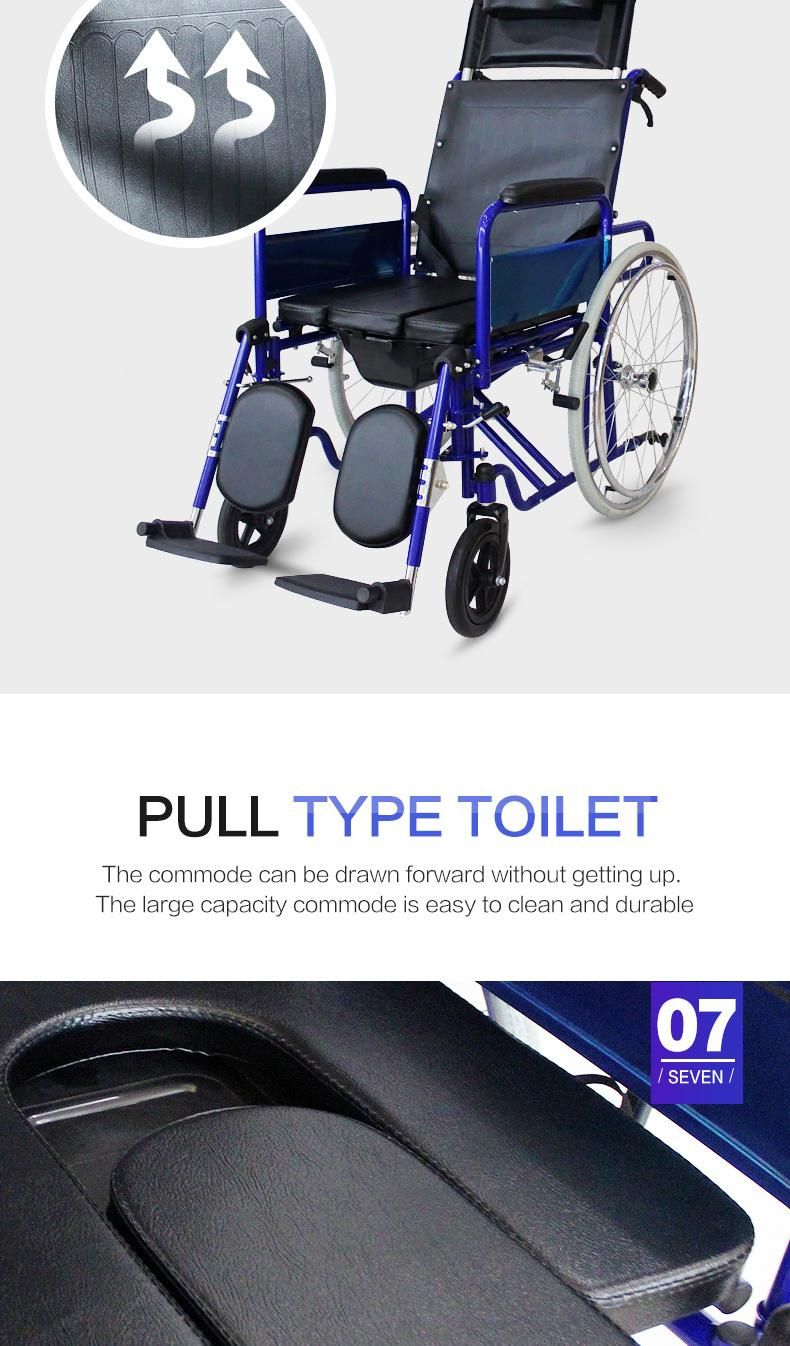 Hq603gc High Quality Medical Equipment Manual Folding Wheelchair with Commode