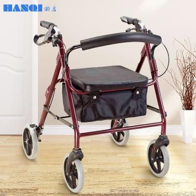 Outdoor Four-Wheels Detachable Aluminum Rollator Walker with Shopping Basket