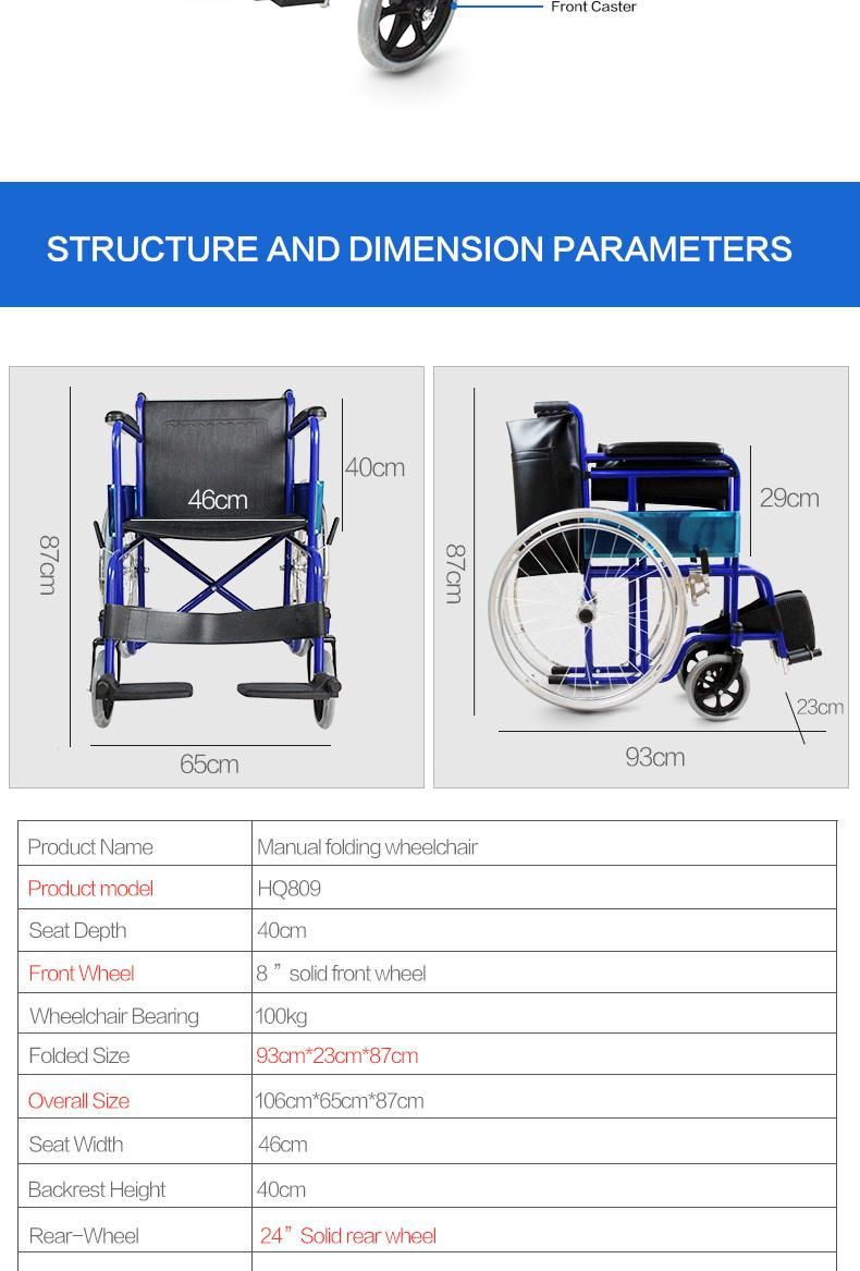 Hanqi Hq809A High Quality Manual Wheelchair for Disable