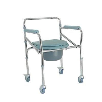Powder Coating Surface Steel Shower Seat Over Toilet Chair Height Adjust Lightweight Steel Chair Commode with Wheels