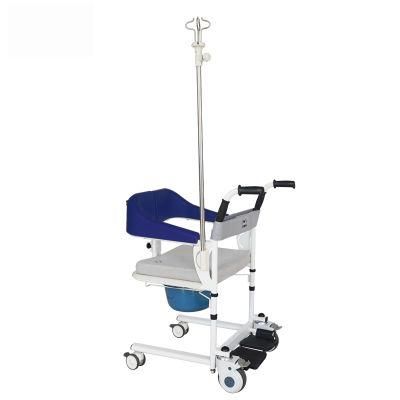 Multifunction Transfer Medical Equipment Folding Patient Commode Wheelchair with Wheel