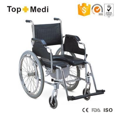 Alumium Frame PU Commode Seat Wheelchair with Flip-up Armreat