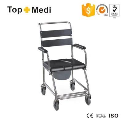 Topmedi Stainless Steel Commode Wheelchair Four Castors with Lock