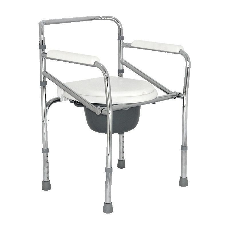 Adjustable Chromed Steel Folding Shower Chair Commode for Elderly