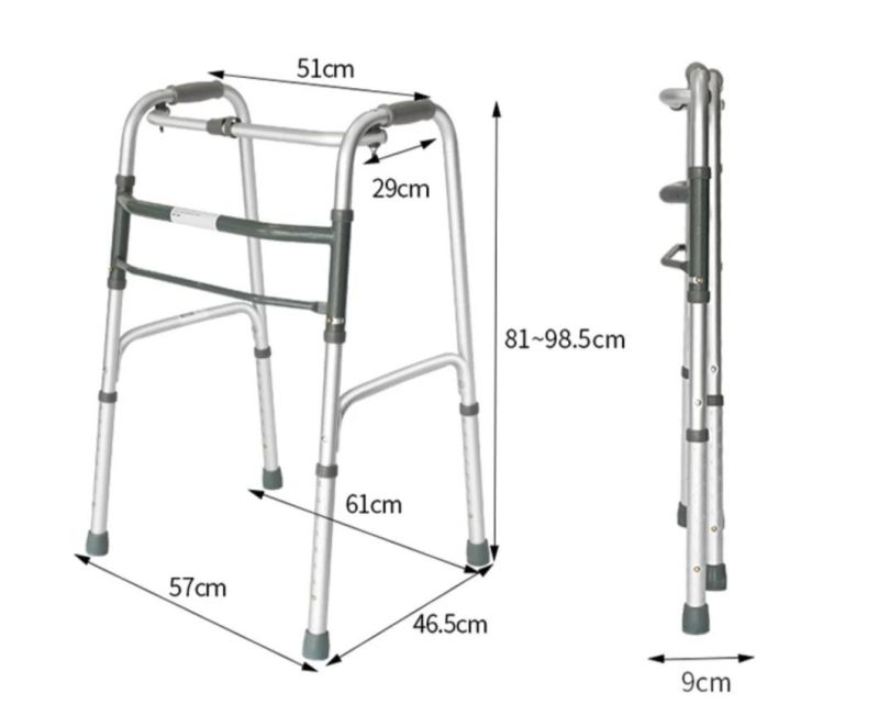 Rollator Walker Lightweight Aduminum Adult Singe Button Folding Walker Frame