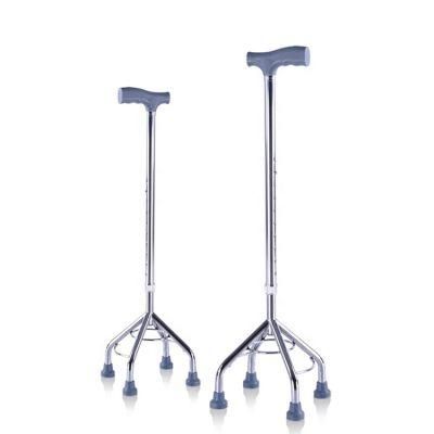 CE Aluminum Lightweight 4 Four Legs Adjustable Height Walking Stick Elderly Aluminum Quad Cane for The Disabled