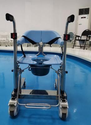 Transfer Commode Wheelchair Model Tcm-01s with Stainless Steel Loading Capacity More Than 150 Kg