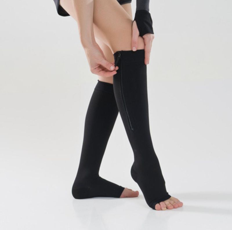 Medical 23-32mmhg Knee High Varicose Veins Zipper Compression Stocking