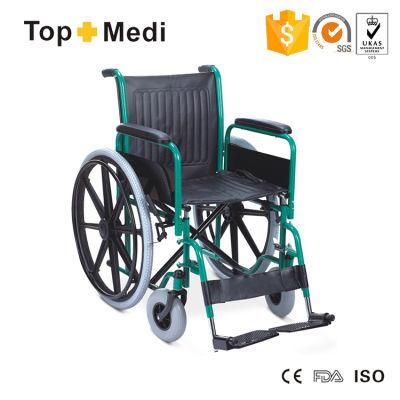 Light-Weight Portable Powder Coating Steel Manual Wheelchair for Disabled and Adults