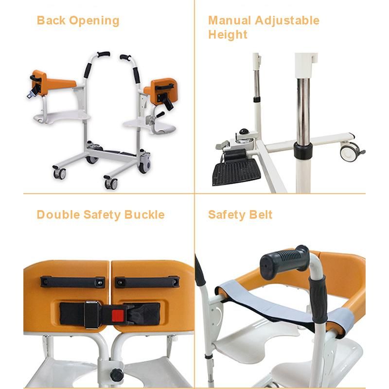 Manual Transfer Commode Wheelchair with Adjustable Back for Disabled People