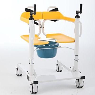 2021 New Disabled Patient Lifting Nursing Commode Chair Manual Patient Transfer Lift Chair with Wheel