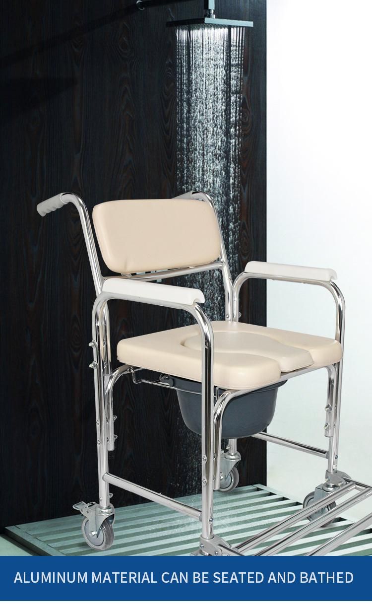 Medical Shower Chair Aluminium Toilet Commode with Wheels