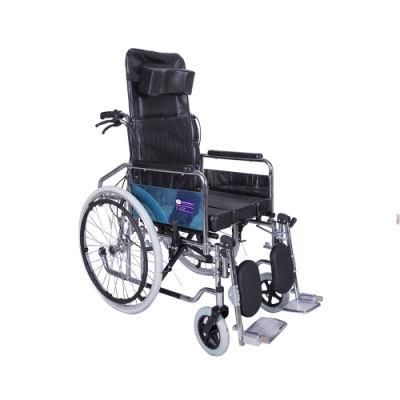 High Back Folding Reclining Commode Wheelchair with Toilet