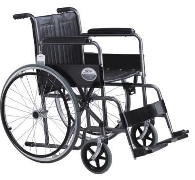 Steel Manual Weelchair Powder Coating New Hospital Manual Fixed Footrest Steel Adult Wheelchair for Elderly Steel Wheelchair