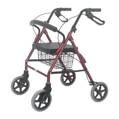 Folding Mobility Aid Portable Elderly Adjustable Shopping Medical Outdoor Aluminium Walker Rollator with Seat
