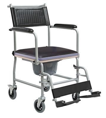 Cheap Price Folding Bathroom Commode Chair with Bucket Patient Toilet Chair Wheelchair for Elderly Steel Commode Wheel Chair