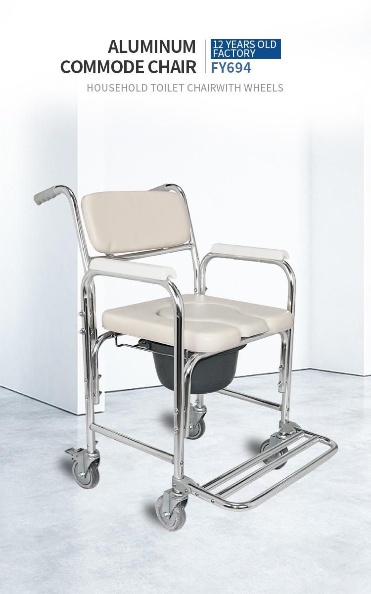 Medical Aluminum Hospital Patient Transfer Chair Commode with Wheels for Disabled