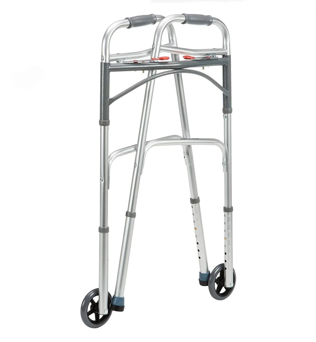 Rollator Walker Arc Shape Dual Button Folding Walker with 2 Wheels