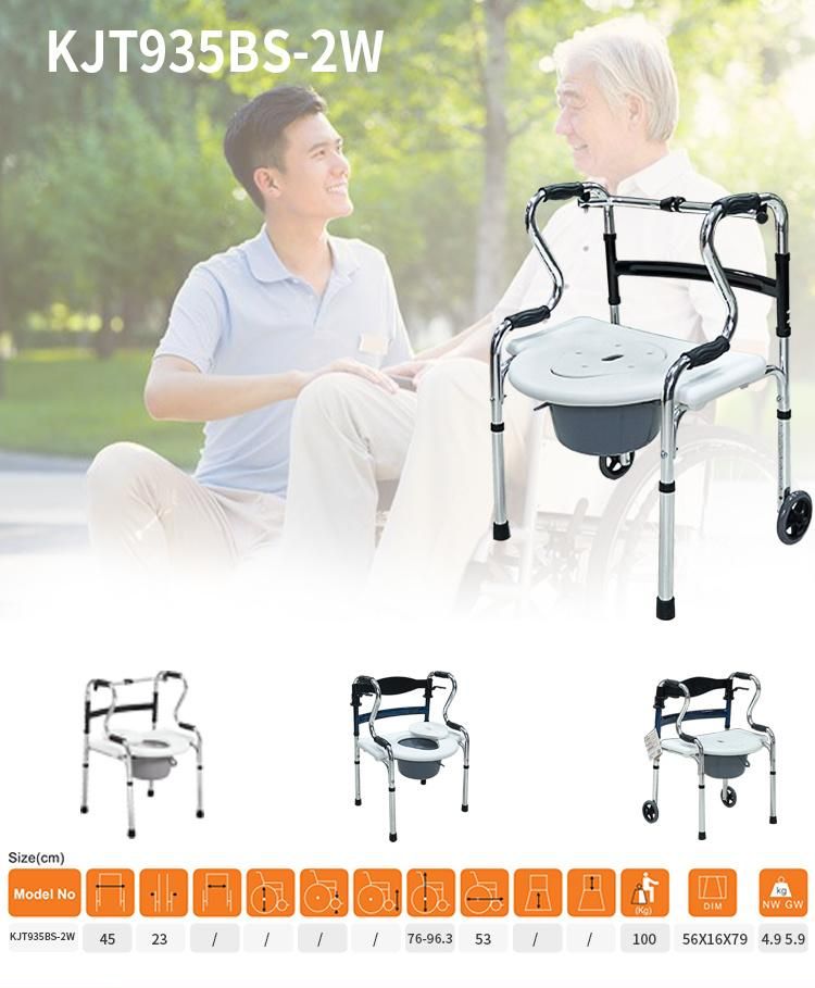 Commode Shower Chair with Wheel Bathroom Seat Elderly People Portable Aluminum Transfer Wheelchair