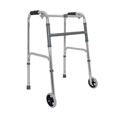 Aluminum Lightweight Walking Aid One-Button Folding Mobility Aid Adjustable Walker with Wheels