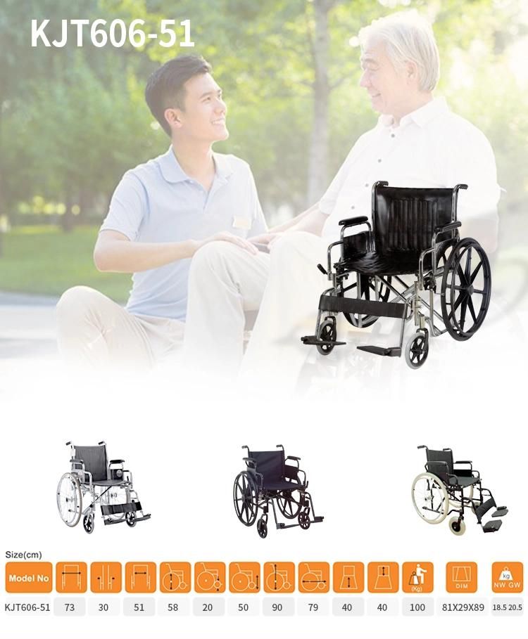 Detachable Desk Armrest and Footrest 24inch Rear Wheel Double Cross Bar Wheelchair 51cm 20inch Rear Wheel Wheel Chair Weight Capacity 100kgs for Elder