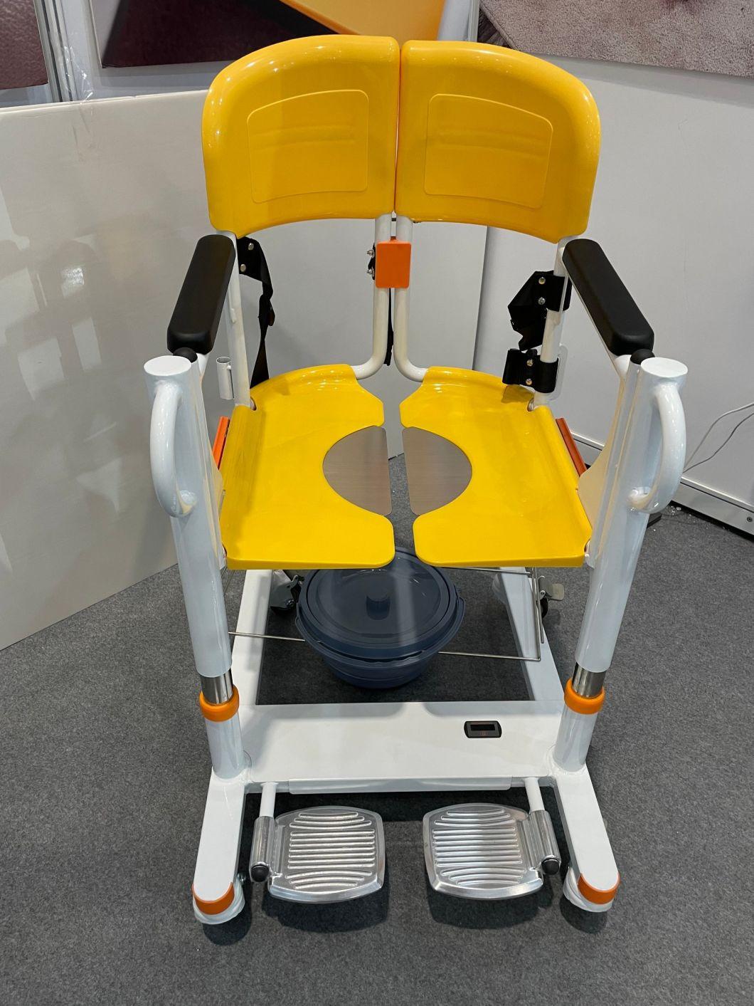 Manual Patients Transfer Lift Chair with Wheels Medical Shift Machine with Commode Toilet for Disabled Elderly