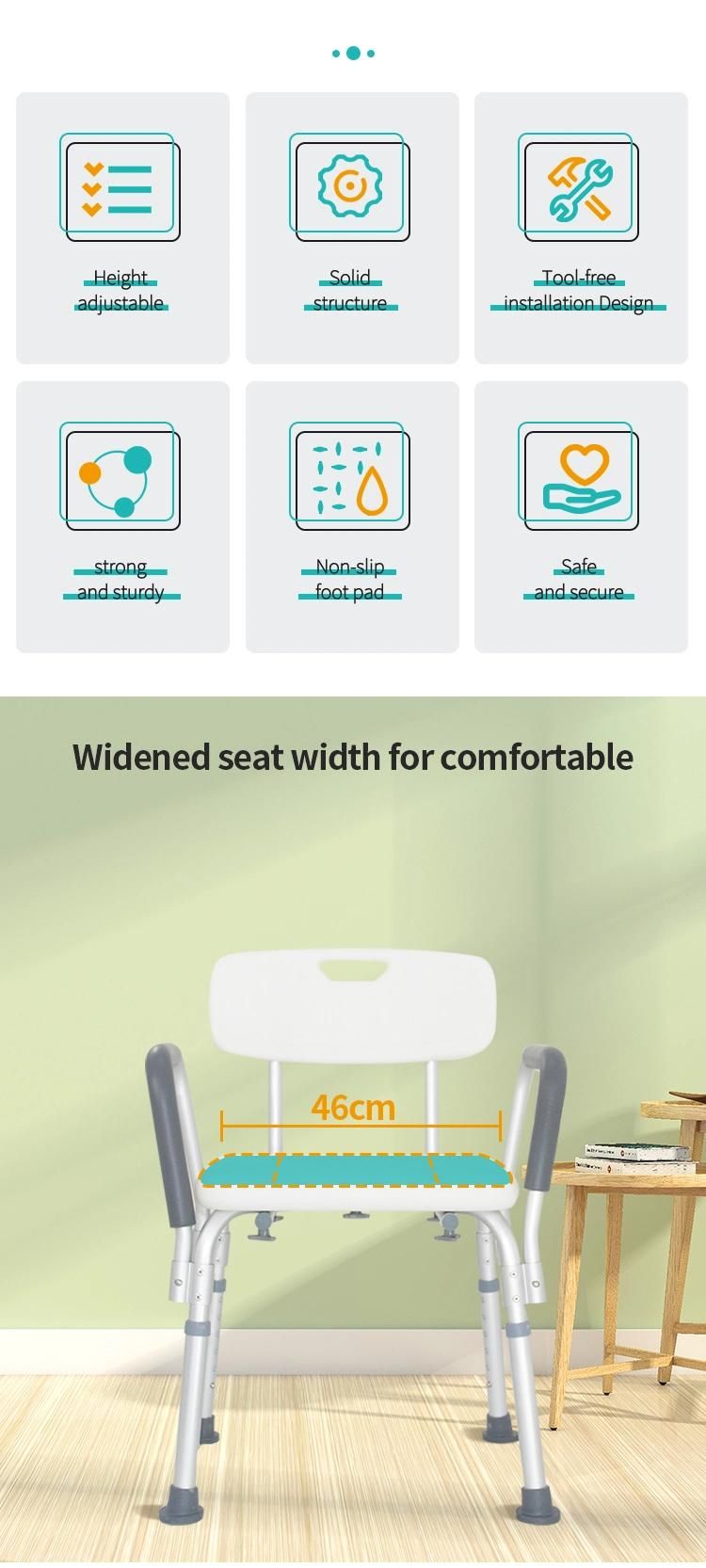 Tool-Free Assembly Aluminium Bath Chair Shower for Elderly Bathroom