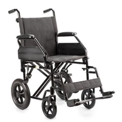 Transport Steel Wheelchair, Powder Coated Steel Frame, Flip-up Padded Armrest