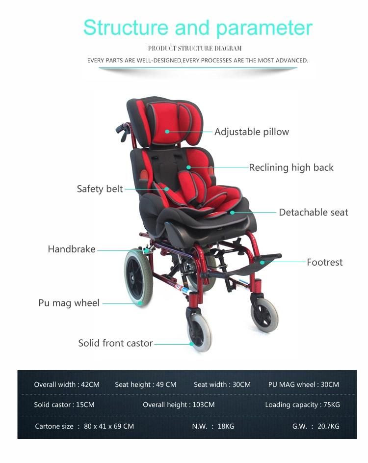 Lightweight Aluminum Cerebral Palsy Wheel Chair for Pediatric Children