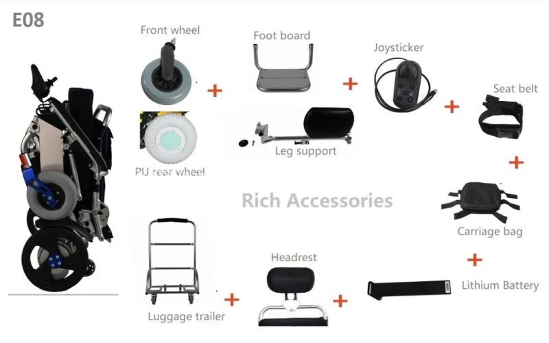 aluminum Alloy Noiseless Folding Portable Wheelchair Model E08 Ce, ISO13485