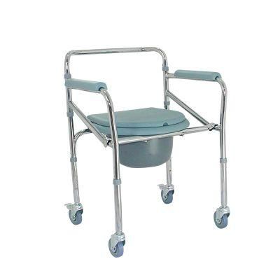 Height Adjustable Powder Coated Steel Chair Shower with Wheels Commode