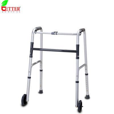 One Button Anodized Aluminum Walker with 5&quot; Wheels for Elderly