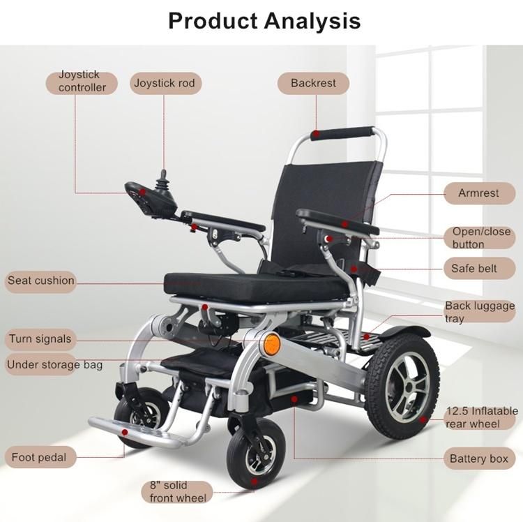 150kg Load Aluminium Motorized Electric Folding Wheelchair for Disabled