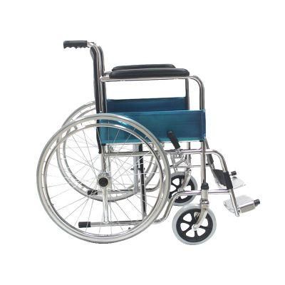 Economic Foldable Chrome Steel Frame Manual Wheelchair for Disable