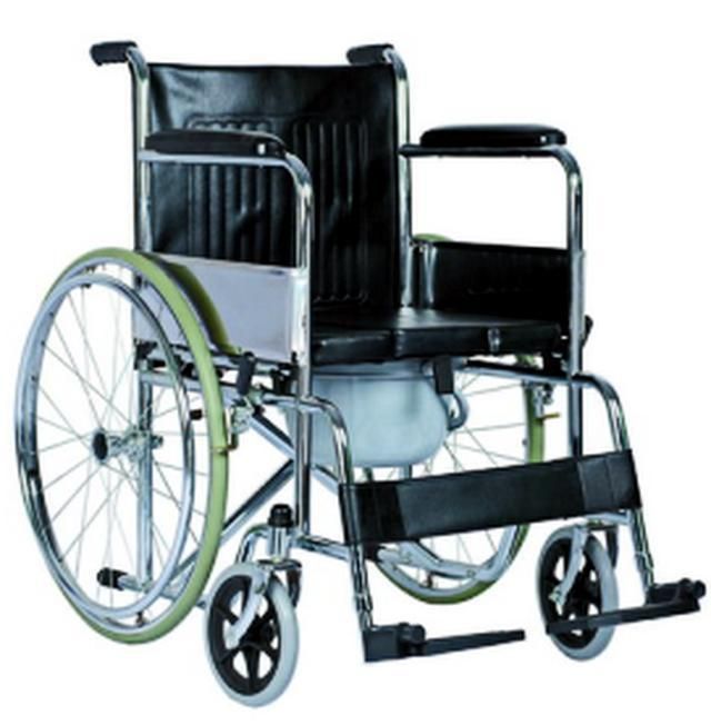 Steel Manual Medical Portable Folding Transport Commode Wheel Chair with Bedpan