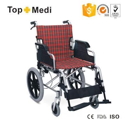 Red Colour Manual Aluminum Wheelchair with Drum Brake