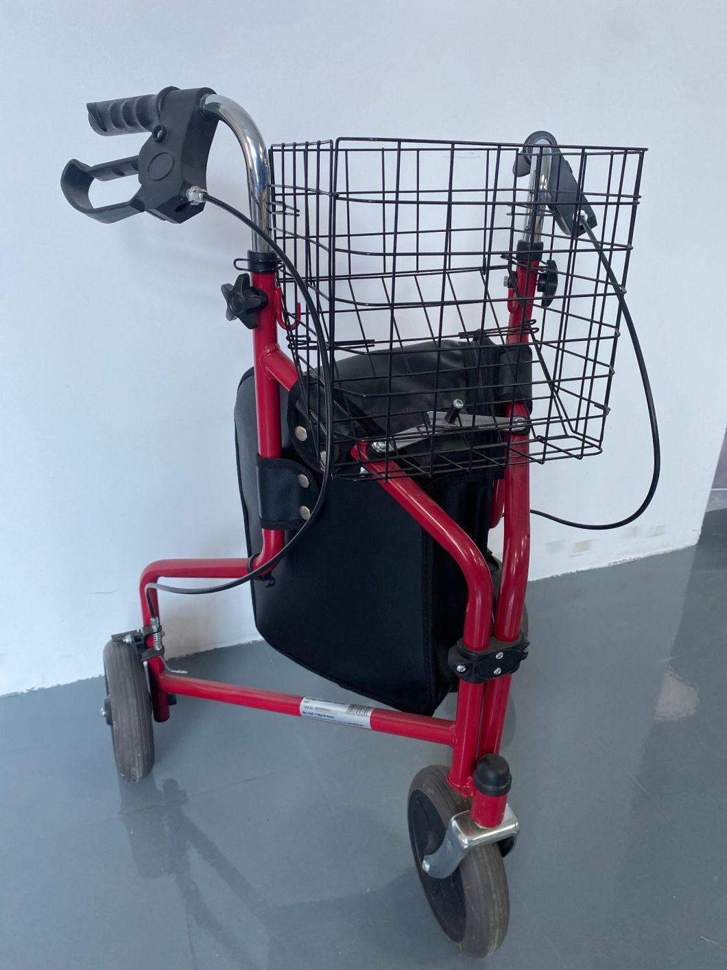 Rollator - Steel Frame Foldable 3 Wheel Walker, Carry-on Bag and Lockable Brakes Disabled Scooter