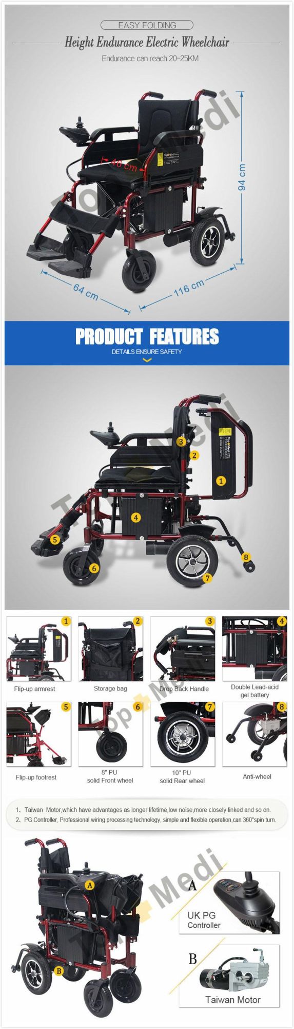 Medical Equipment Aluminum Alloy Wheelchair Electric Wheelchair Adult