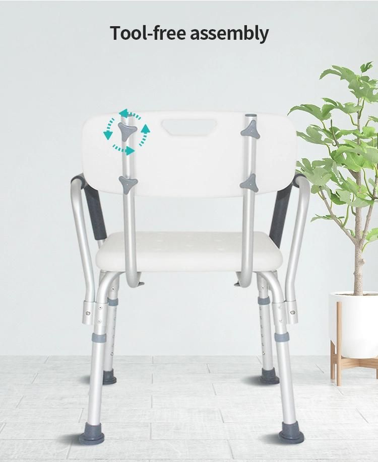 Tool-Free Assembly Aluminium Bath Chair Shower for Elderly Bathroom