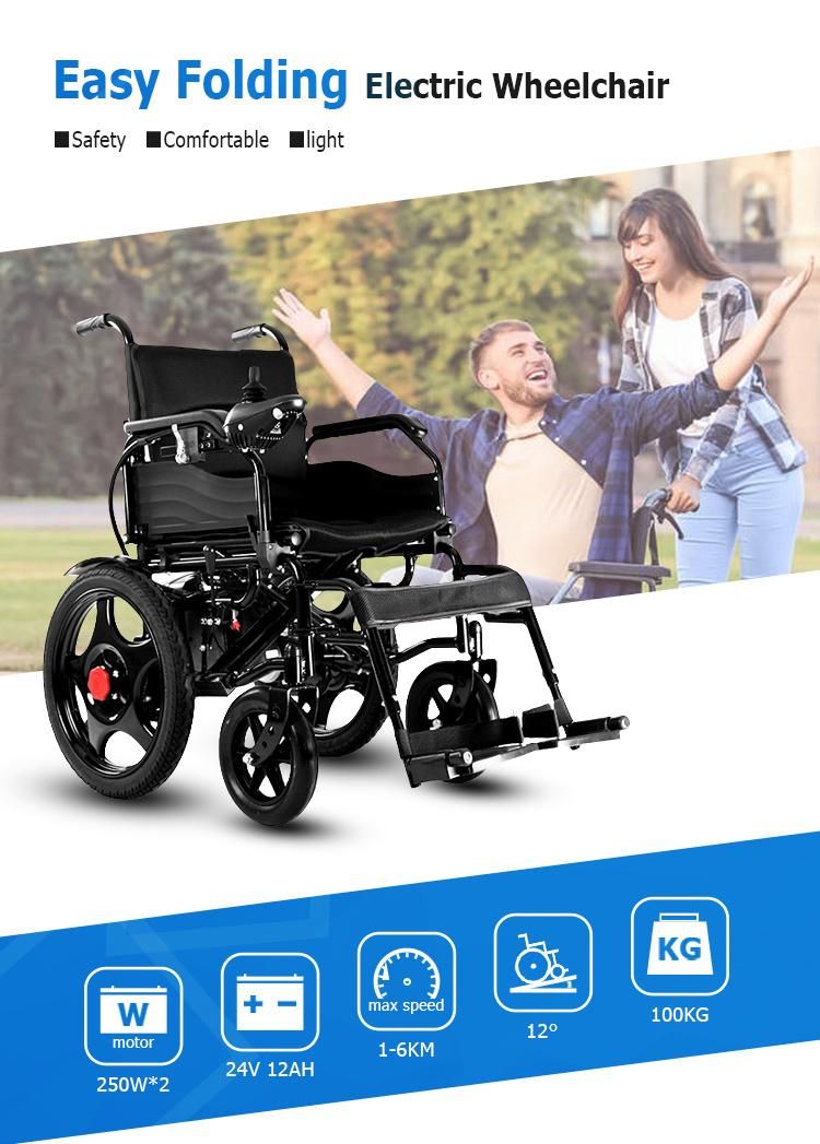 Folding Steel Frame Powered Electric Wheelchair for Handicapped and Elderly